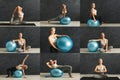 Set of young woman doing fitness exercises with dumbbells Royalty Free Stock Photo