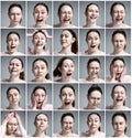Set of young woman's portraits with different emotions