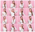 Set of young woman`s portraits with different emotions Royalty Free Stock Photo