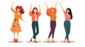 Drawing of several girls dancing and rejoicing on a white background vector