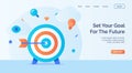 Set your goal for the future arrow on target icon campaign for web website home page landing template with cartoon style