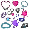 Set of youth subculture symbols. Teenage creative illustration. Fashion necklaces in cartoon style.