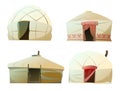 Set of Yurt in tundra. Dwelling of northern nomadic peoples in Arctic. From felt and skins. Isolated on white background