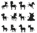 Set of zebra digital stamp flat isolated vector Stock Silhouettes Royalty Free Stock Photo