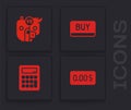 Set Zero cost, Bull and bear of stock market, Buy button and Calculator icon. Vector Royalty Free Stock Photo