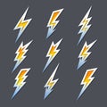 Set of zigzag lightning bolts or electricity icons Royalty Free Stock Photo