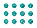 Set of zodiac flat icons with long shadow on green background Royalty Free Stock Photo