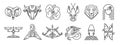 Set of zodiac signs Aries Taurus Gemini Cancer Leo Virgo Libra Scorpio Sagittarius Capricorn Aquarius Pisces Black and white star Royalty Free Stock Photo