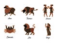 Set of zodiac signs. Aries, Taurus, Gemini, Cancer, Virgo, Leo. Royalty Free Stock Photo