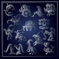 Set of zodiac signs in floral style 2 Royalty Free Stock Photo