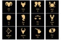 Set of zodiac signs, golden signs on a black background. Horoscope icons vector Royalty Free Stock Photo