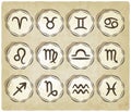 Set of zodiac signs on retro background