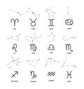 Set of 12 zodiac signs symbols with constellations, vector icons set isolated on white background. Horoscope collection Royalty Free Stock Photo