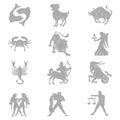 Set of zodiac signs, zodiac symbols, linear drawing, zodiac signs in black lines on a white background, vector Royalty Free Stock Photo