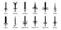 Set of 12 Zodiac Swords Icon. Zodiacal Weapon Collection. Vector illustration for Your Design, Web. Royalty Free Stock Photo