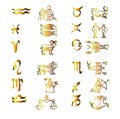 Set of zodiac symbols, gold icons on the white background Royalty Free Stock Photo