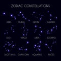 Set of 12 Zodiacal Constellations on the Background of Cosmic Sky Vector Illustration