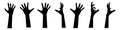 A set of zombie hands from the ground. Collection of silhouettes of human hands from graves. Set of black and white Royalty Free Stock Photo