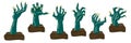 A set of zombie hands in retro style with highlights and wooden stands on a white background. An isolated collection of Royalty Free Stock Photo