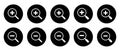 Set of zoom icon vector on black circle. Magnifying glass with plus and minus sign symbol Royalty Free Stock Photo