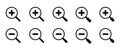 Set of zoom icon vector. Magnifying glass with plus and minus sign symbol Royalty Free Stock Photo