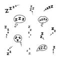 Set of zzz sleep icon. Hand drawn zzzz in speech bubble