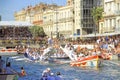 Water Jousting performance in SÃÂ¨te, Languedoc-Roussillon, south of France Royalty Free Stock Photo