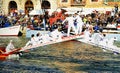 Water Jousting performance in SÃÂ¨te, Languedoc-Roussillon, south of France Royalty Free Stock Photo