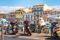 SETE, FRANCE - SEPTEMBER 10, 2017: Cyclist on the city waterfront. Copy space for text