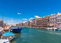 SETE, FRANCE - SEPTEMBER 10, 2017: View of the royal canal in Sete. Copy space for text. Royalty Free Stock Photo