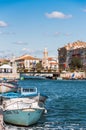 SETE, FRANCE - SEPTEMBER 10, 2017: View of the royal canal in Sete. Copy space for text. Vertical. Royalty Free Stock Photo