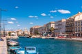 SETE, FRANCE - SEPTEMBER 10, 2017: View of the royal canal in Sete. Copy space for text. Royalty Free Stock Photo