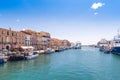 SETE, FRANCE - SEPTEMBER 10, 2017: View of the royal canal in Sete. Copy space for text. Royalty Free Stock Photo