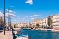 SETE, FRANCE - SEPTEMBER 10, 2017: View of the royal canal in Sete. Copy space for text. Royalty Free Stock Photo