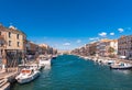 SETE, FRANCE - SEPTEMBER 10, 2017: View of the royal canal in Sete. Copy space for text. Royalty Free Stock Photo