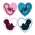 Seth babies inside hearts. Silhouettes and outlines of newborn babies of different sexes.