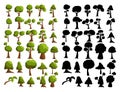 Seth black silhouettes and realistic trees from different climatic zones on a white background - Vector