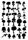 Seth black silhouettes of trees from different climatic zones on a white background - Vector