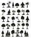 Seth black silhouettes of trees from different climatic zones on a white background - Vector