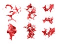 Splashes of red paint are isolated by a white background. 3d image, 3d rendering