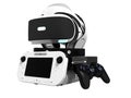 Seth game console with glasses virtual reality headphones 3d render on white background no shadow