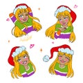 Seth girl in a red cap, different emotions, character design, vector