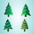 Set of New Year trees with different kinds of branches and toys on a light background Royalty Free Stock Photo