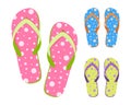 Seth s beach flip-flops. Colorful flip-flops. Summer beach shoes in cartoon style. Vector illustration Royalty Free Stock Photo
