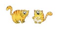 Seth watercolor. Orange, striped funny cats in cartoon style