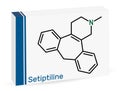 Setiptiline molecule. It is tetracyclic antidepressant TeCA. Skeletal chemical formula. Paper packaging for drugs