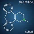 Setiptiline molecule. It is tetracyclic antidepressant TeCA. Structural chemical formula on the dark blue background