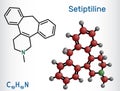 Setiptiline molecule. It is tetracyclic antidepressant TeCA. Structural chemical formula and molecule model Royalty Free Stock Photo