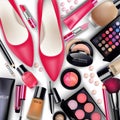 Sets of cosmetics on white background