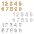 Sets of decorative numbers. Golden bead, fuzzy, and lined style digits. Typography design. Vector illustration. EPS 10.